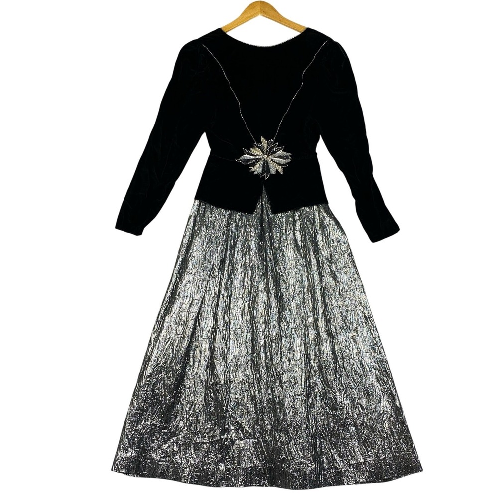 Vtg Neiman Marcus Nuit Dress Womens XS Black Velvet Silver Whimsy Union Made USA